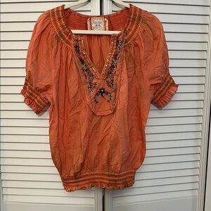 Chelsea &Velvet Orange Embellished Short Sleeve Blouse L